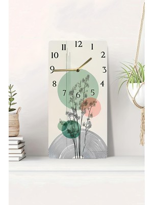 KutuTR 3D Görünümlü Minimal Bitki ve Geometrik Daire Desenli 2d Uv Baskı Mdf Tablo Saat 20X40 CM-DTS120