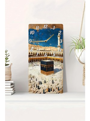 KutuTR 3D Görünümlü 2d Uv Baskı Mdf Tablo Saat – Kâbe-I Şerif ve Mescid-I Haram Temalı – 20X40 CM-DTS246