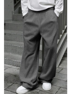 BSBSPOR Bol Baggy Eşofman Altı Erkek Kadın Lastikli Düz Paça Şardonlu Kışlık Gri / Siyah / Koyu Gri