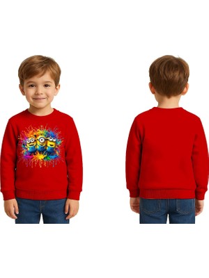 Sedirli Unisex Mınnıons Baskılı Çocuk Swaetshirt 3 Iplik Şardonlu