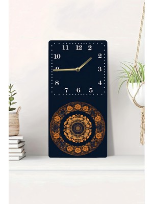 KutuTR 3D Görünümlü 2d Uv Baskı Mdf Tablo Saat – Lacivert Altın Mandala Desenli – 20X40 CM-DTS230