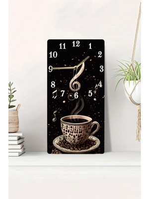 KutuTR 3D Görünümlü Kahve ve Müzik Temalı 2d Uv Baskı Mdf Tablo Saat 20X40 CM-DTS041