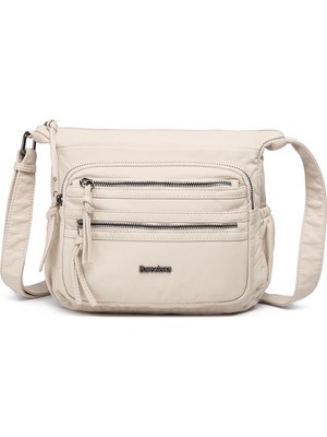 Hüvendo Barcelona Küçük Boy Çok Cepli Uzun Çapraz Askılı Spor ve Günlük Kadın Omuz Çantası Bej