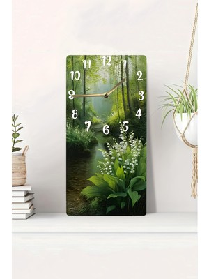 KutuTR 3D Görünümlü Orman ve Dere Manzaralı 2d Uv Baskı Mdf Tablo Saat – 20X40 CM-DTS187