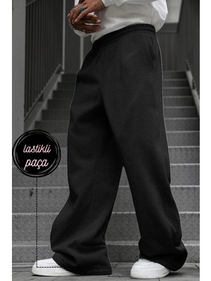 BSBSPOR Bol Baggy Eşofman Altı Erkek Kadın Lastikli Düz Paça Şardonlu Kışlık Gri / Siyah / Koyu Gri