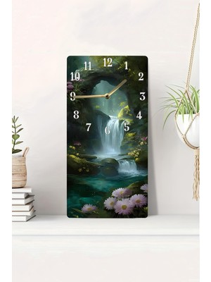 KutuTR 3D Görünümlü 2d Uv Baskı Mdf Tablo Saat – Şelale ve Doğa Manzarası Tasarımı – 20X40 CM-DTS134