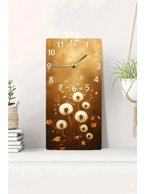KutuTR 3D Görünümlü 2d Uv Baskı Mdf Tablo Saat – Altın Tonlarda Karahindiba Çiçek Desenli – 20X40 CM-DTS138