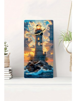 KutuTR 3D Görünümlü 2d Uv Baskı Mdf Tablo Saat - 20X40 cm Deniz Feneri TEMALI-DTS008