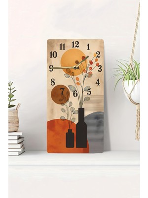 KutuTR 3D Görünümlü 2d Uv Baskı Mdf Tablo Saat – Modern Vazo ve Güneş Silüeti Desenli – 20X40 CM-DTS101