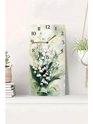 KutuTR 3D Görünümlü 2d Uv Baskı Mdf Tablo Saat – Beyaz Çiçek Tasarımlı – 20X40 CM-DTS218