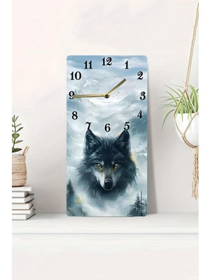 KutuTR 3D Görünümlü Kurt Figürlü Dağ Manzarası Temalı 2d Uv Baskı Mdf Tablo Saat – 20X40 CM-DTS189