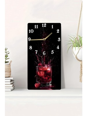 KutuTR 3D Görünümlü Koyu Fon Üzerinde Vişne Sıçraması Tasarımlı 2d Uv Baskı Mdf Tablo Saat 20X40 CM-DTS170