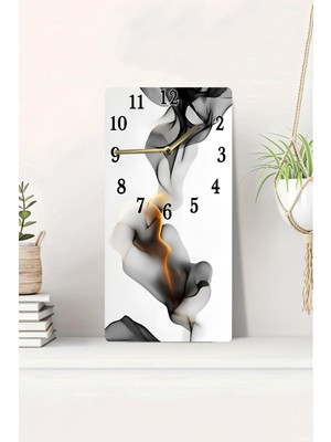 KutuTR 3D Görünümlü Siyah Beyaz Soyut Duman Desenli 2d Uv Baskı Mdf Tablo Saat 20X40 CM-DTS073