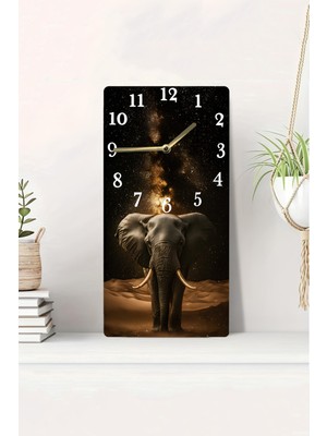 KutuTR 3D Görünümlü Fil ve Samanyolu Temalı 2d Uv Baskı Mdf Duvar Saati – 20X40 CM-DTS135