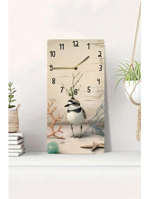 KutuTR 3D Görünümlü 2d Uv Baskı Mdf Tablo Saat 20X40 cm – Deniz Temalı Kuş Figürlü Duvar SAATII-DTS001