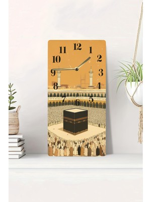 KutuTR 3D Görünümlü Kâbe Illüstrasyonlu 2d Uv Baskı Mdf Tablo Saat – 20X40 cm Duvar DEKORU-DTS181