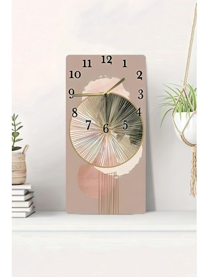 KutuTR 3D Görünümlü 2duv Baskı Mdf Tablo Saat-Bej Zemin Üzerinde Altın Çizgili Daire Tasarım 20X40CM-DTS087