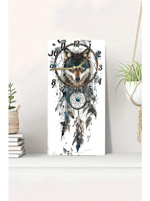 KutuTR 3D Görünümlü Kurt ve Düş Kapanı Desenli 2d Uv Baskı Mdf Tablo Saat – 20X40 CM-DTS165