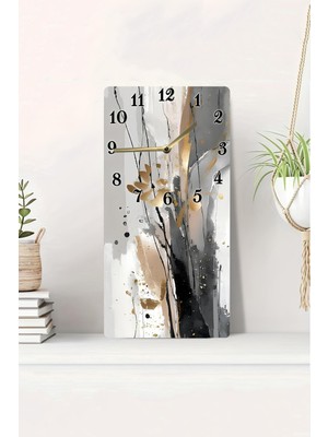 KutuTR 3D Görünümlü Soyut Siyah Beyaz Altın Efektli 2d Uv Baskı Mdf Tablo Saat 20X40 CM-DTS096
