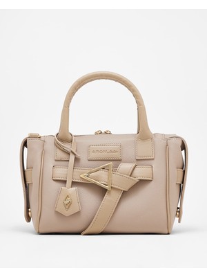 Hüvendo Kemer Toka Detaylı Orta Boy Uzun Askılı Kadın Günlük El ve Omuz Çantası Vizon