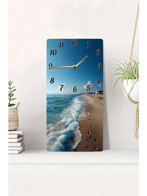 KutuTR 3D Görünümlü Deniz Feneri ve Sahil Manzaralı 2d Uv Baskı Mdf Tablo Saat 20X40 CM-DTS034