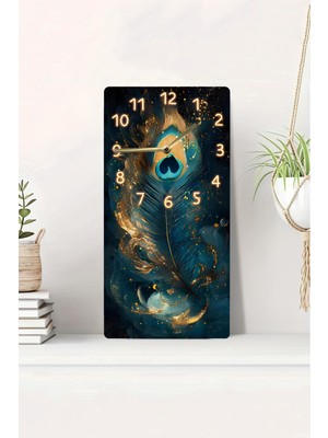 KutuTR 3D Görünümlü 2d Uv Baskı Mdf Tablo Saat – Işıltılı Tavus Kuşu Tüyü Deseni – 20X40 CM-DTS231