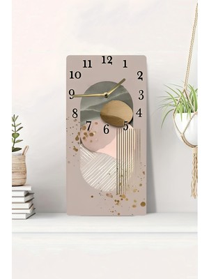 KutuTR 3D Görünümlü 2d Uv Baskı Mdf Tablo Saat – Bej Zeminde Altın ve Taş Dokulu Tasarım – 20X40 CM-DTS089