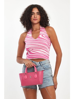 Hüvendo Küçük Boy Uzun Askılı Kadın Şık El ve Omuz Çantası Fuşya