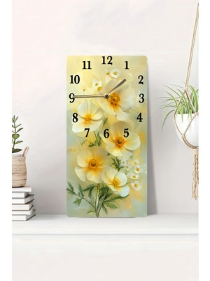 KutuTR 3D Görünümlü Sarı Çiçek Desenli 2d Uv Baskı Mdf Tablo Saat – 20X40 CM-DTS148