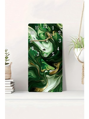 KutuTR 3D Görünümlü 2d Uv Baskı Mdf Tablo Saat – Yeşil Altın Mermer Desen – 20X40 CM-DTS235