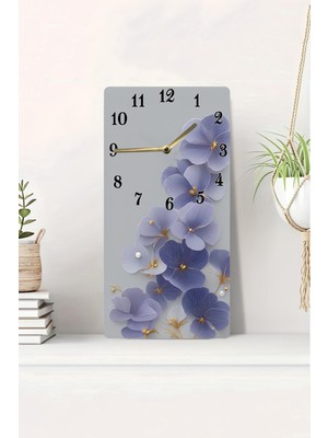 KutuTR 3D Görünümlü Mor Çiçek Desenli 2d Uv Baskı Mdf Tablo Saat – 20X40 CM-DTS168