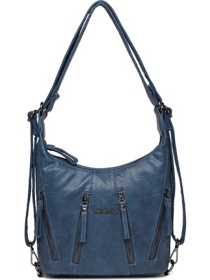 Hüvendo Barcelona Günlük Orta Boy Fermuar Detaylı Çok Cepli Kadın Omuz ve Sırt Çantası Lacivert