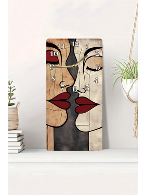 KutuTR 3D Görünümlü Soyut Yüzler Temalı 2d Uv Baskı Mdf Tablo Saat – 20X40 CM-DTS030
