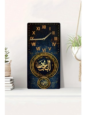 KutuTR 3D Görünümlü Altın Hat Sanatı ve Roma Rakamlı Tasarımlı 2duv Baskı Mdf Tablo Saat 20X40 CM-DTS173