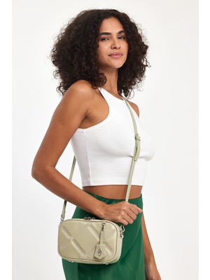 Hüvendo Küçük Boy Nakış Detaylı Crossbody Çapraz Askılı Kadın Omuz Çantası Suyesili