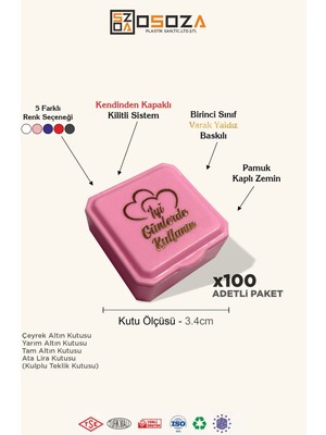 Feyza Design Kendinden Kapaklı Altın Kutusu, 3.4x3.4 Cm, Çeyrek ve Yarım Altın Uyumlu