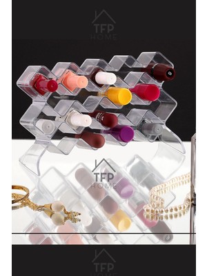 Feyza Design 18 Bölmeli Ruj ve Oje Organizeri, Kristal Makyaj ve Takı Kutusu