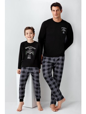 Arnetta Baba Oğul Kareli Siyah Pijama Takım Kombin, Erkek ve Çocuk Pijamalar Ayrı Ayrı Fiyatlandırılır