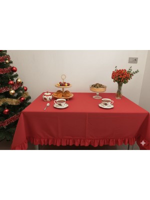 fersuay Buldan Pamuklu Keten Dikdörtgen Fırfırlı Masa Örtüsü