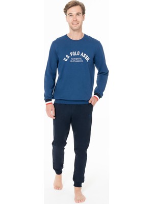 U.S. Polo Assn. Erkek Dar Paça Yazı Baskılı 2 Iplik Dokuma Kışlık Ev Giyim Alt Üst Takım