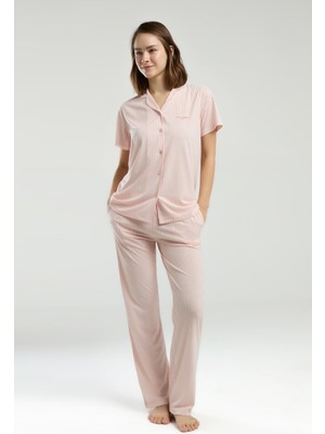 Pierre Cardin Kadın Çizgili Boydan Düğmeli Pijama Takım, Kutulu Gönderilir