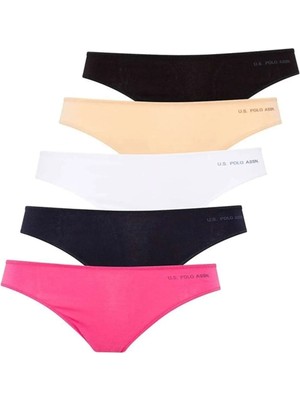 U.S. Polo Assn. Kadın 5'li Ekonomik Paket Ince Lastikli Slip Siyah Beyaz Ten