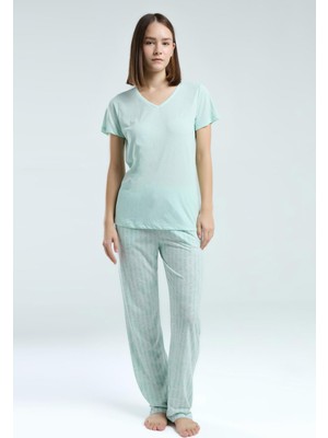 Pierre Cardin Kadın V Yaka, Kısakol, Viskon Kumaş, Yazlık Pijama Takım