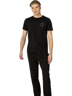 Pierre Cardin Yazı Baskılı, %100 Pamuk, Bisiklet Yaka, Kısakol, Erkek Pijama Takım