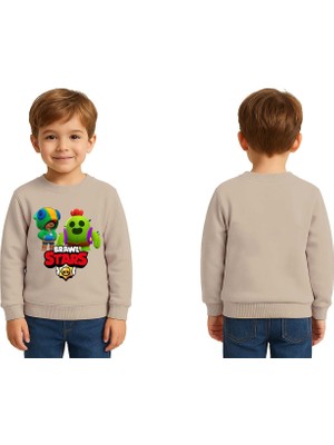 Sedirli Unisex Brawl Stars Baskılı Çocuk Swaetshirt 3 Iplik Şardonlu