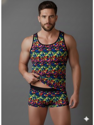Marsilyan Erkek Renkli Tank Top Boxer Takımı