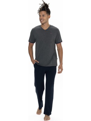 U.S. Polo Assn. Us Polo Erkek Büyük Beden Pijama Takım, V Yaka Düğmeli, Cep Detaylı
