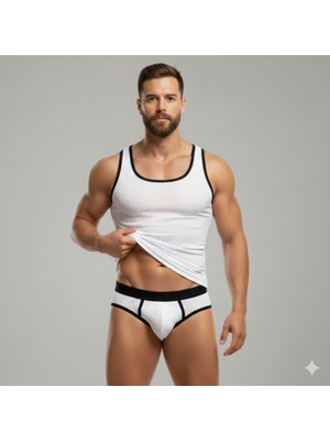 Marsilyan Beyaz Delikli Kumaş Tank Top Slip Takımı