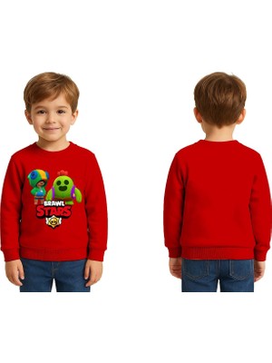 Sedirli Unisex Brawl Stars Baskılı Çocuk Swaetshirt 3 Iplik Şardonlu