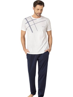 Pierre Cardin Çizgi Detaylı, Kısakol, Bisiklet Yaka Erkek Pijama Takım, %100 Pamuk